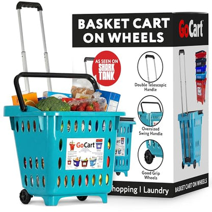 dbest products GoCart,Teal Grocery Cart Shopping Laundry Basket on Wheels - color: Teal, style: Standard