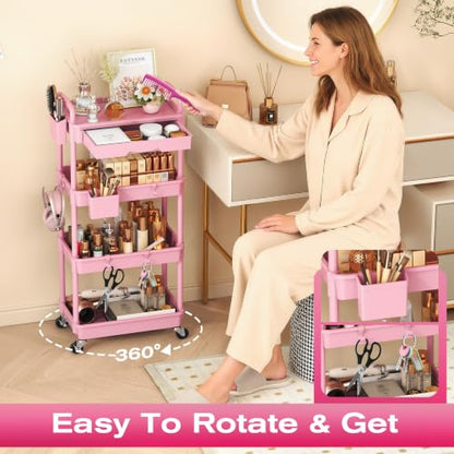Goovilla Rolling Makeup Organizer Cart with Removable Drawer, 4 Tier Pink - color: Pink, size: 4 Tier