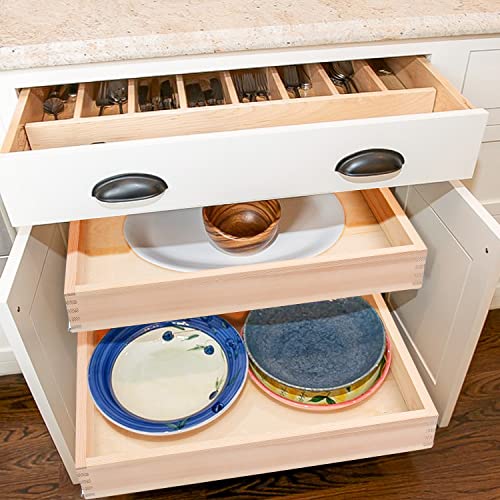 Mulush 13”W x 21”D x 3”H Soft Close Slide Out Wood Drawer Organizer for Kitchen, (Cabinet Opening Width>14.5 inches for Bottom Assembly, Width= 14 inches for Side Assembly) - size: 13"W x 21"D