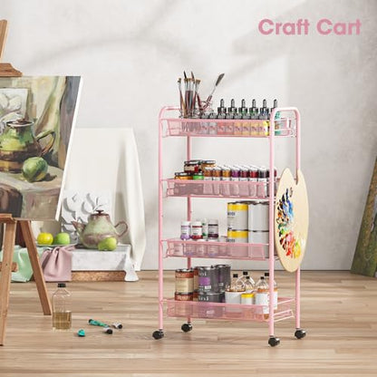 TOOLF 4 Tier Rolling Cart, Metal Utility Storage Cart with Wheels, Pink - color: Pink, size: 4-Tier