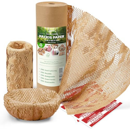 Honeycomb Packing Paper, 15" x 400 ft, Bubble Wrap Alternative - color: Brown, size: 15 Inch x 400Feet