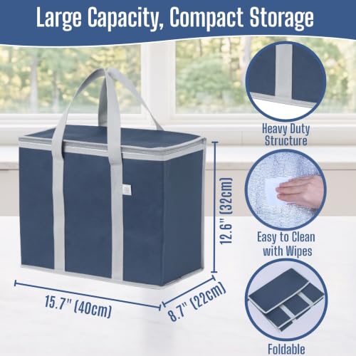 VENO 3 Pack Cooler Bag Insulated Grocery Bags for Food Delivery Heavy Duty - color: Dark Blue, size: 3 Pack