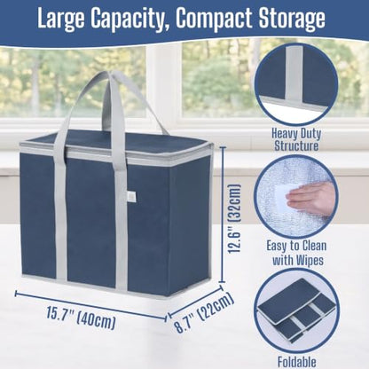 VENO 2 Pack Cooler Bag Insulated Grocery Bags for Food Delivery Heavy Duty - color: Dark Blue, size: 2 Pack
