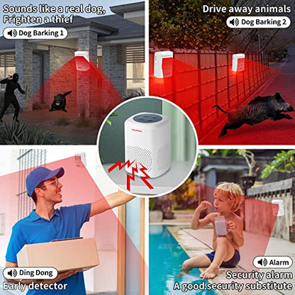 S SELDORAUK Motion Sensor Door Chime, Dog Barking Alarm Doorbell Guard Wireless Infrared Detect Alert for Home Security Reminder Entry Rang 1000ft 110dB 4 Volume Level (1Receiver+1Detector+1Remote)