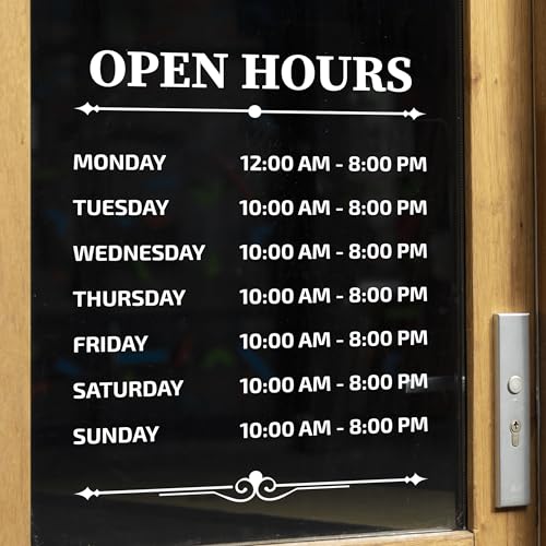 Custom Business Hours Window Decals, Open Hours Vinyl Door Sign for Office