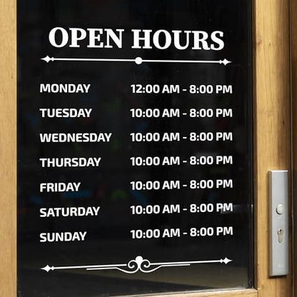 Custom Business Hours Window Decals, Open Hours Vinyl Door Sign for Office