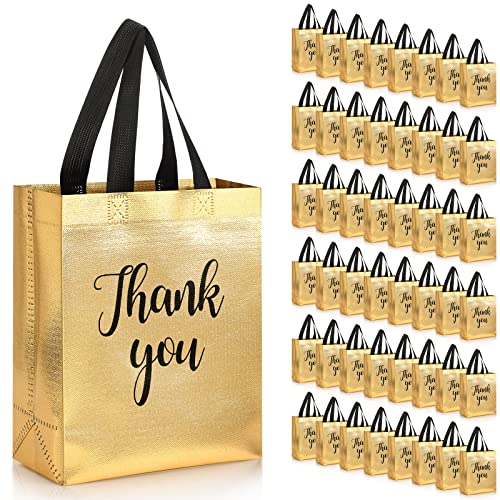 Fumete 50 Pcs Gold Glossy Thank You Gift Bag with Handles - color: Gold