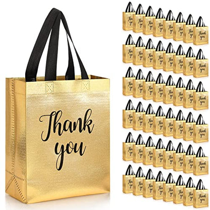 Fumete 50 Pcs Gold Glossy Thank You Gift Bag with Handles - color: Gold
