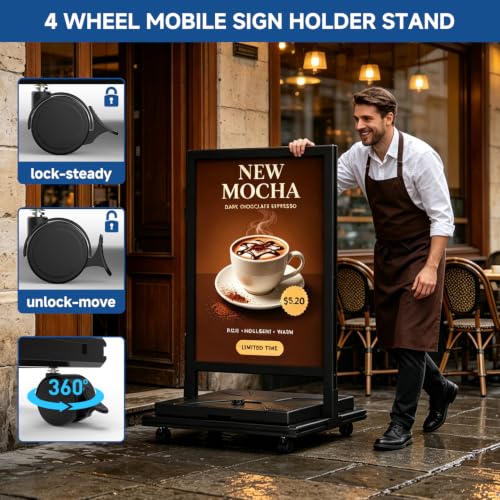 Heavy Duty Sign Holder Stand, 24"x36"Poster Stand with 4 Wheels(Frame Only)
