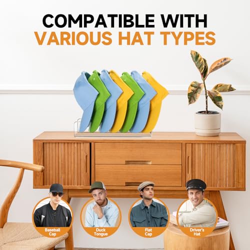 Acrylic Baseball Cap Organizer Rack 2-Pack - Holds 14 Hats, No Install Space Saving Display Stand for Closet, Bedroom, Entryway (Clear) - size: 2pack