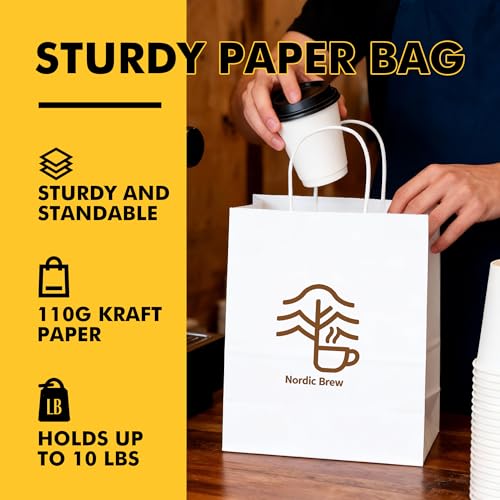 RACETOP Large White Kraft Paper Bags 100 Pack 10x5x13 in with Handles - color: White 10*5*13, size: 1 Count (Pack of 100)