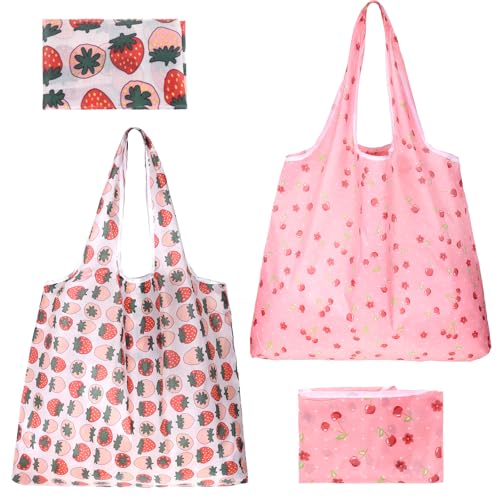2 Pcs Reusable Shopping Bags Cute Extra Large Foldable Bag Travel Waterproof Totes Pouch Bag Pocket Bags
