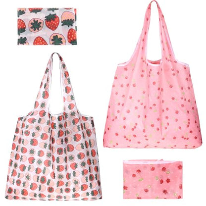 2 Pcs Reusable Shopping Bags Cute Extra Large Foldable Bag Travel Waterproof Totes Pouch Bag Pocket Bags