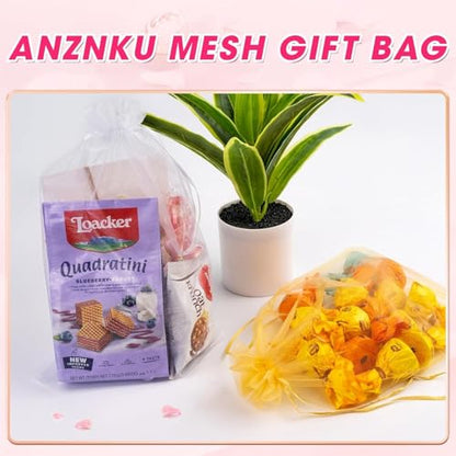 ANZNKU 50 Pcs Large Organza Bags 8x12, Small Mesh Gift Bags Drawstring Bulk - color: Mixed Color