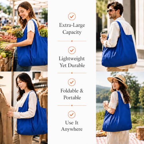Reusable Grocery Bags 6 Pack, Foldable Shopping Bags with Pouch, Heavy Duty 50 LBS, Machine Washable Travel Totes - color: Navy Blue