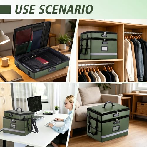 EXLIFBAG Fireproof File Organizer with Lock, 2 Layer - color: Green, size: 2 Layer