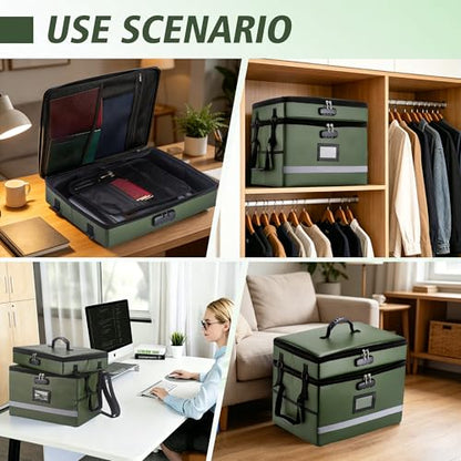 EXLIFBAG Fireproof File Organizer with Lock, 2 Layer - color: Green, size: 2 Layer