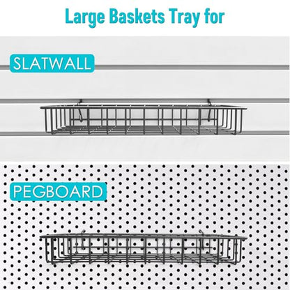 Peg Board Shallow Tray Baskets, 2Pack Black Pegboard Shelves Bottle Holders - color: Black, size: Large