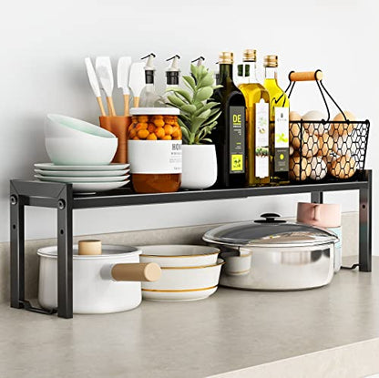 Expandable Cabinet Shelf 7.9"D Adjustable Countertop Riser Metal Rack Black - color: Black, size: 7.9"D (normal) - 1 Pack