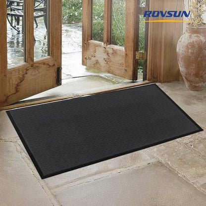 ROVSUN Front Door Mat Indoor Outdoor Entrance, Waterproof Heavy Duty Doormat, Stain and Fade Resistant, Low Profile, Easy Clean Welcome Floor Mats for Commercial Entry Patio Porch, 59"×35", Grey