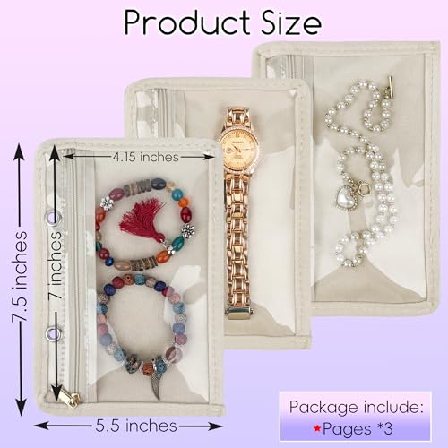 Travel Jewelry Organizer Case,Small Jewelry Bags Jewelry Storage Book Ring Binder with Clear Zipper Velvet Pouch for Traveling (Inner Pages,Beige,3 PCS,Large) - color: Inner Pages,Beige,3 PCS,Large