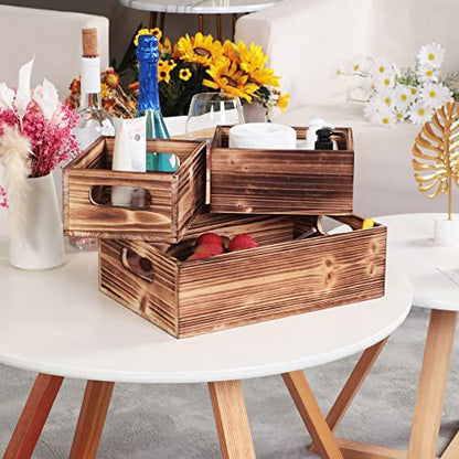 Wooden Crates for Display,Decorative Box Rustic,Rectangle Baskets Container - size: 3Pack(L+2S)