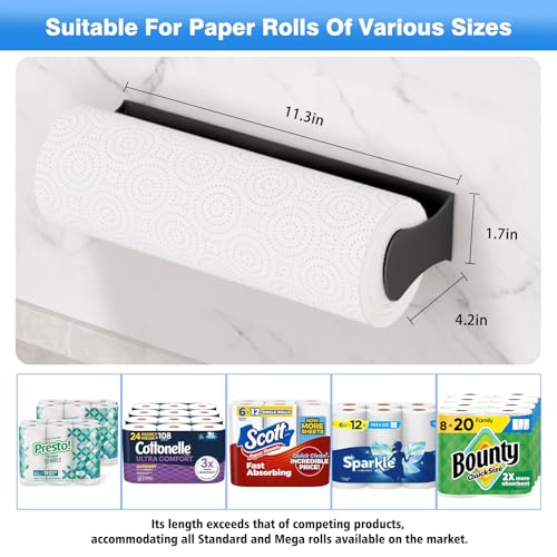 Paper Towel Holder Under Cabinet, Wall Mount, Black, Adhesive or Screw - color: Black