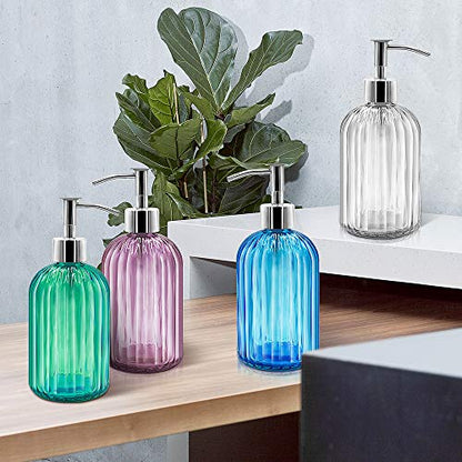 2 Pack Blue Glass Soap Dispenser Bottle with Pump, 14 Oz Refillable Liquid Hand Jar Dispenser for Bathroom, Countertop, Kitchen, Laundry Room - color: Blue