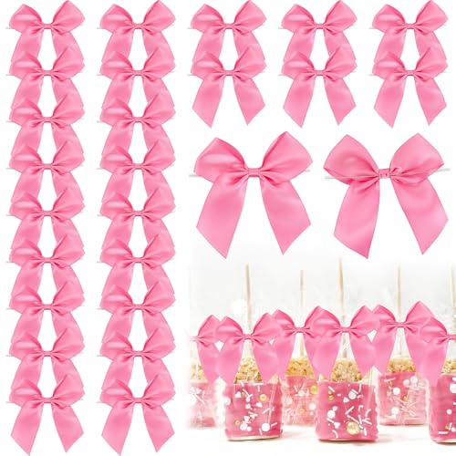 Pink 4.5 Inch Premade Twist Tie Small Gift Wrap Bows 24 Counts - color: Hot Pink