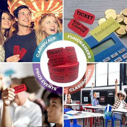 PM Company 2000 Pcs (1000 Pairs) Raffle Tickets Double Roll, 50/50 Red - color: Red
