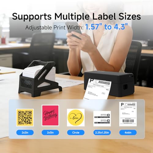 Bluetooth Thermal Label Printer w/ Stand, 4x6 Shipping Label Printer - color: Black