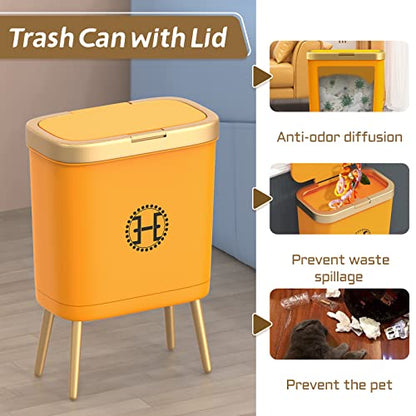 Procade Orange Bathroom Trash Can with lid,4 Gallon Retro Gold Garbage Can - color: Orange