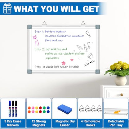 Magnetic Whiteboard Dry Erase Board for wall 24" x18 Magnet Hanging White Board for Home, School, Office - size: 24"x18"