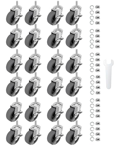 Caster Wheels, 3" Locking Swivel Threaded Stem Casters Set with Brake of 24 - color: Grey, size: Grey-24pack