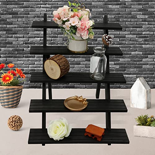 101pcs 5-Tier Wood Earring Display Stand, Retail Display Riser Earring, Ring Holder Stand, Removable Countertop Small Merchandise Display Stand with 100 Pcs Earring Card (Brown color) - color: Brown
