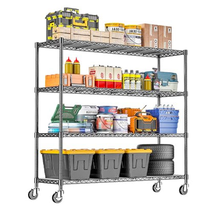 48" W Storage Shelves 1500LBS Metal Shelving Unit with Wheels, Adjustable Garage Shelving Heavy Duty Wire Rack with Liners for Pantry Warehouse Commercial Office, 48" W x 18" D x 76.77" H - size: 48" W x 18" D x 76.77" H-4 Tier