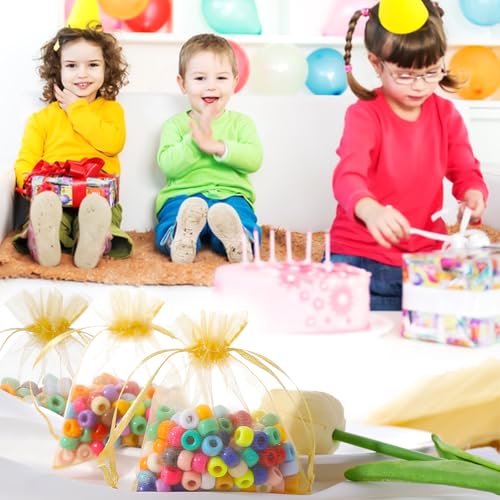 WenTao 100pcs Organza Bags, 3×4 Inches Gold Jewelry Bags Drawstring, Little Mesh Gift Pouches Mini Candy Bags for Small Presents Jewelry Earrings - color: Gold