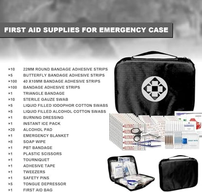 First Aid Kit 300PCS Car Home Camping Essentials Black 1st Aid - style: Black-300Pcs