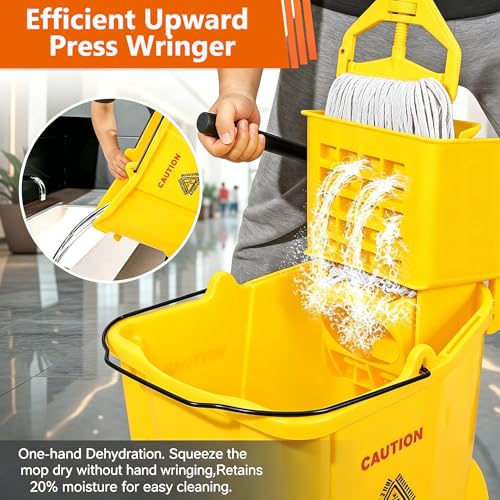 VOUBIEN 35 Qt Commercial Mop Bucket with Side-Press Wringer Combo on Wheels