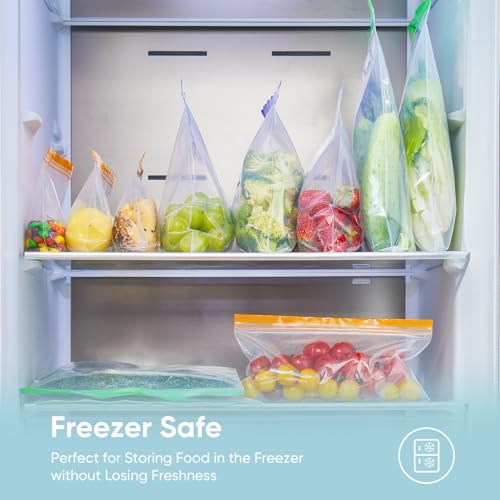 Lerine 14 Pack Reusable Freezer Bags Dishwasher Microwave Safe, Leakproof Extra-Large Reusable Snack Bags, BPA Free Food Storage Bags for Meal Prep (4 Gallon 6 Sandwich 4 Snack Bags)