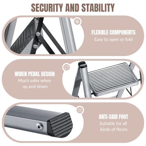 XinSunho 2 Step Ladder, Steel Folding Step Stool with 330lbs Heavy Duty - size: 2 step