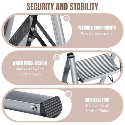 XinSunho 2 Step Ladder, Steel Folding Step Stool with 330lbs Heavy Duty - size: 2 step
