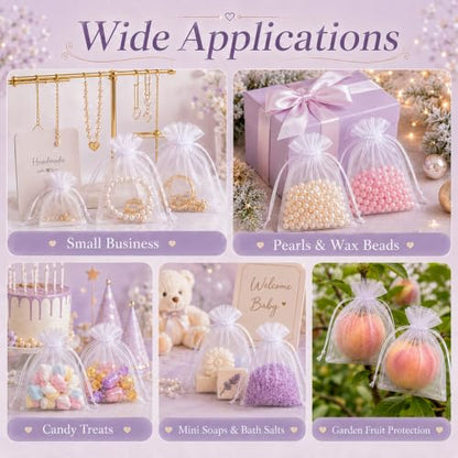 Sukh 100pcs Organza Bags 4''x6'' - White Small Mesh Drawstring Gift Bags - color: White, size: 100 Count (4 x 6 Inches)