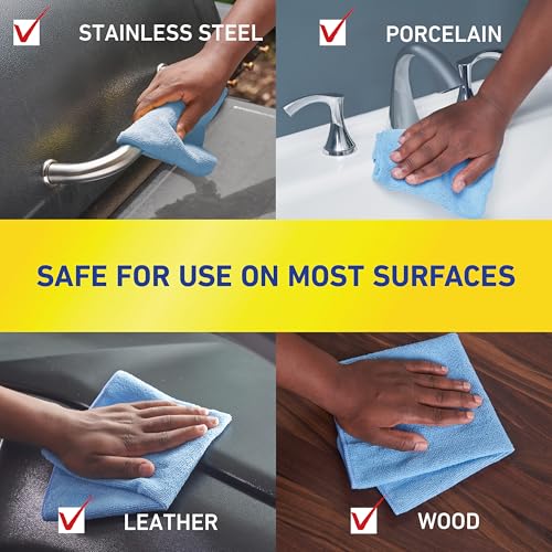 Quickie Microfiber Cleaning Cloth 14 x 14 Inches Blue Pack of 24 Washable and Reusable Ideal for Multi-Surface Indoor/Outdoor Dusting and Polishing - size: 14 inch x 14 inch, style: 24 Pack