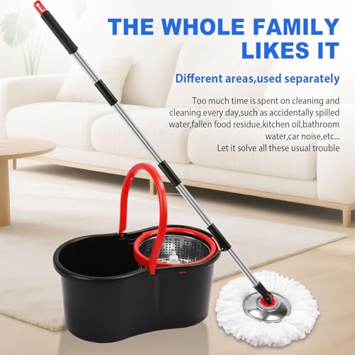Spin Mop and Bucket with Wringer Set, 360° Spinning Mop Bucket System with 3 Microfiber Mop Replacement Heads Refills, Stainless Steel Extended Handle for Floor Cleaning Home Office
