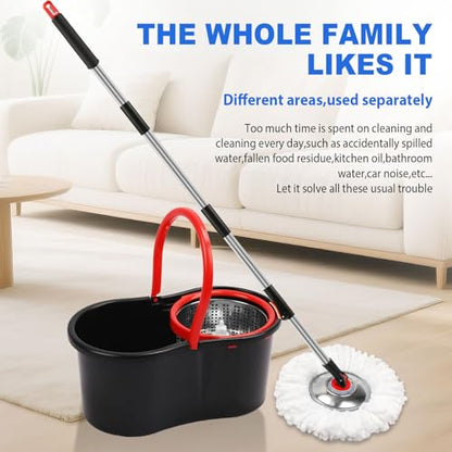 Spin Mop and Bucket with Wringer Set, 360° Spinning Mop Bucket System with 3 Microfiber Mop Replacement Heads Refills, Stainless Steel Extended Handle for Floor Cleaning Home Office