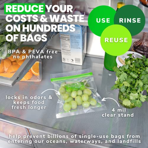 Smelly Proof 10 x Expandable Stand & Fill REUSABLE Storage Bags for Food Designed & Mfg in US, BPA FREE, NO PEVA, Reusable Sandwich Bags, Dishwasher-Safe, Clear 3 mils STAND UP 6.5" x 7.5" - 10pk - size: 10pk, Med 6.5x7.5" - Sandwich