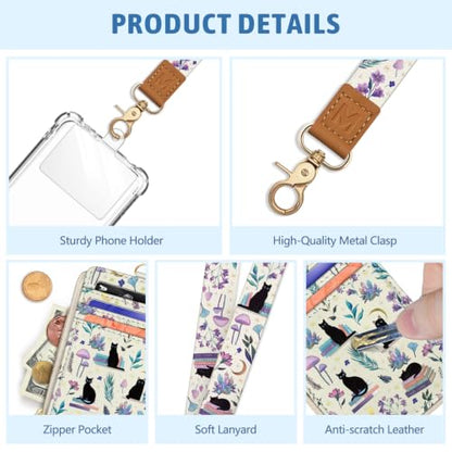 Piefly Black Cat Lanyard Wallet with ID Badge Holder, Small RFID Keychain - color: Black Cat Book