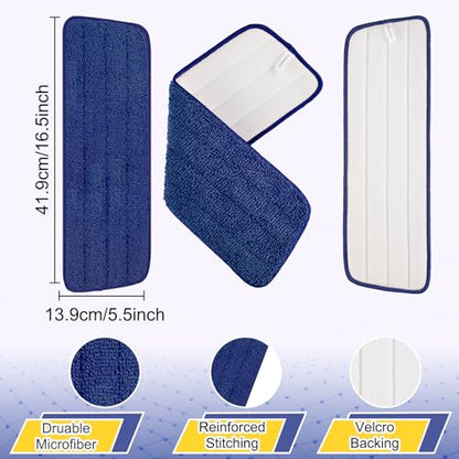 16.5 Inch Reusable Mop Pads Microfiber Spray Mop Replacement Heads for Wet/Dry Mops Compatible with Bona Floor Care System (6 Pack) - color: Darkblue Mop Pads