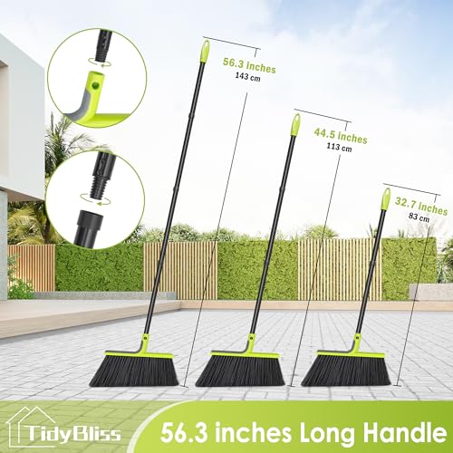 TidyBliss 4 Packs Outdoor Broom Heavy Duty with 56” Long Handle (Green)